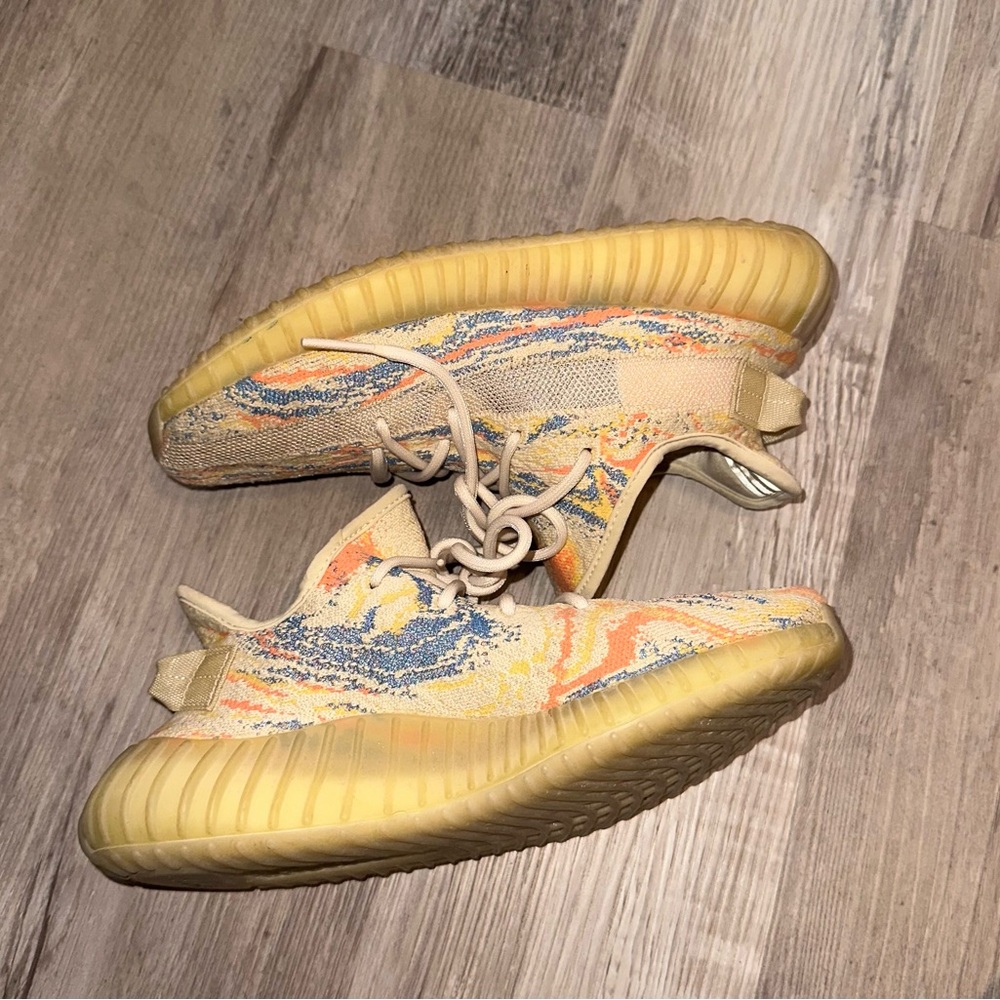 Yeezy Yellow and Blue Sneakers with Boost Cushioning